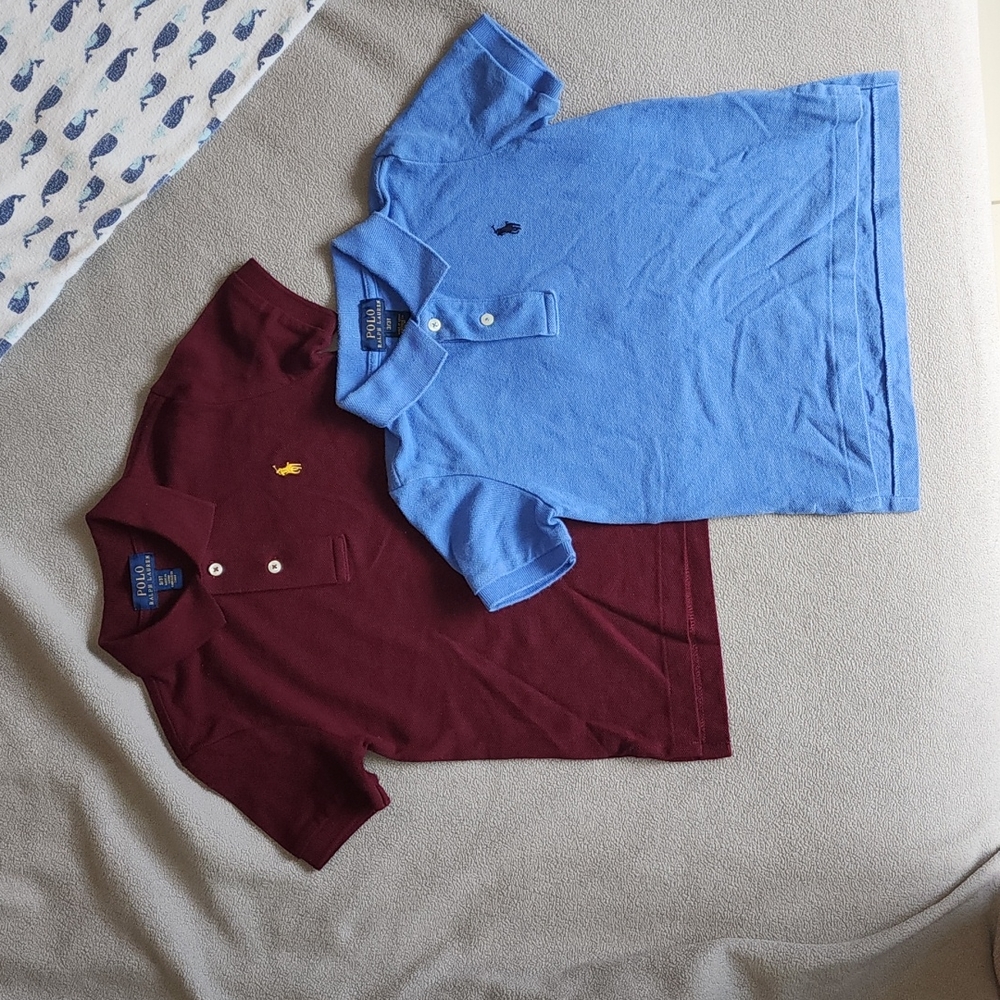 Two 3T Short Sleeve Polo Ralph Lauren Burgundy and Aqua